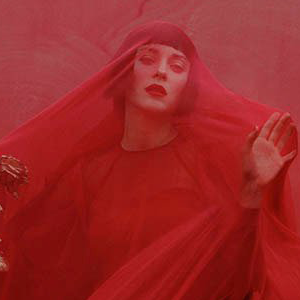 팀워커의 작품사진1 빨간색 시스루 천을 덮고있는 단발머리 여자 상반신